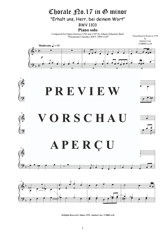 Product gallery: Page 2 of 3 Choral No.17 in G-Moll (Erhalt uns, Herr, bei deinem Wort) BWV 1103, , Solo Piano