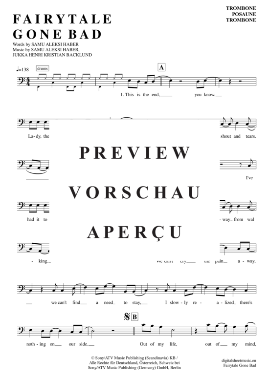 Product gallery: Page 2 of 4 Fairytale Gone Bad , Sunrise Avenue, (Posaune / Bariton)