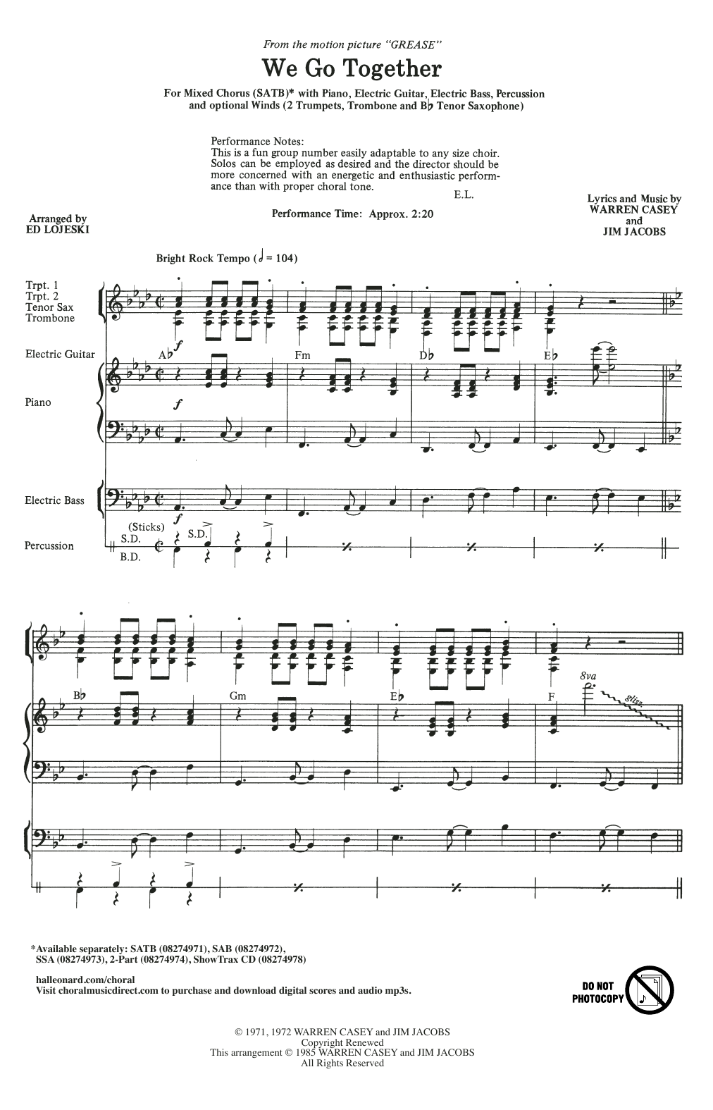 Produktbild zu: We Go Together (from Grease) (arr. Ed Lojeski)