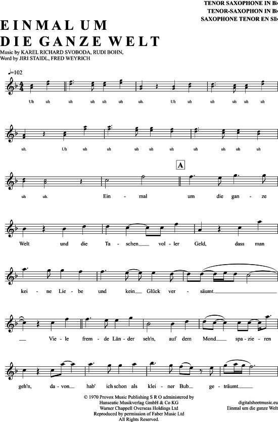 Product gallery: Page 1 of 4 Einmal Um Die Ganze Welt , Gott, Karel, Tenor Saxophone