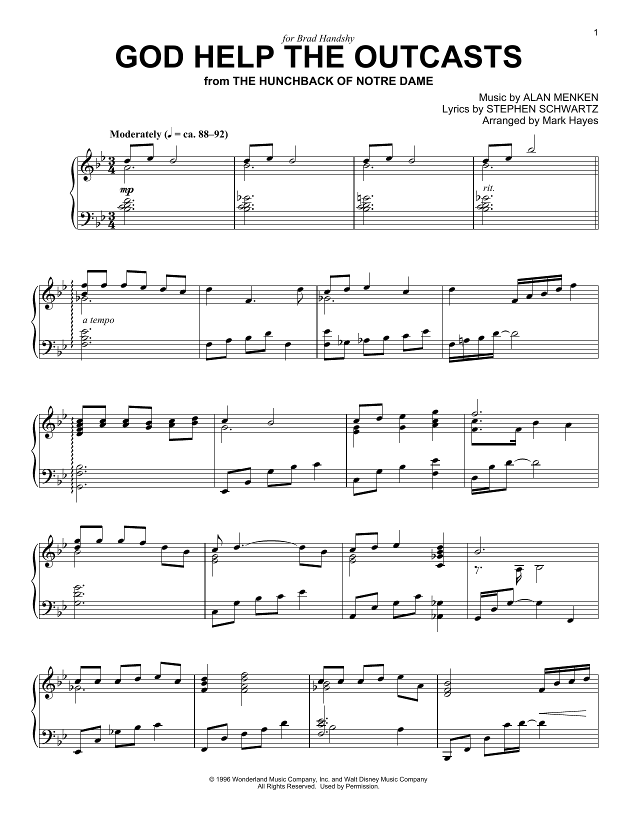 Product picture to: God Help The Outcasts (from The Hunchback Of Notre Dame) (arr. Mark Hayes)