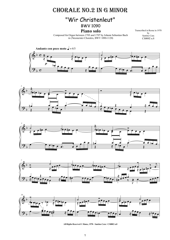 Product picture to: Chorale No.2 in G-Moll (Wir Christenleut) BWV 1090Johann Sebastian Bach