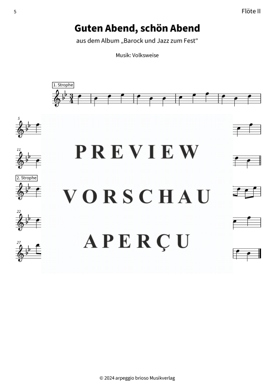 Produktgalerie: Seite 7 von 7 Guten Abend, schön Abend - aus dem Album Barock und Jazz zum Fest, , (Duett 2x Querflöte)