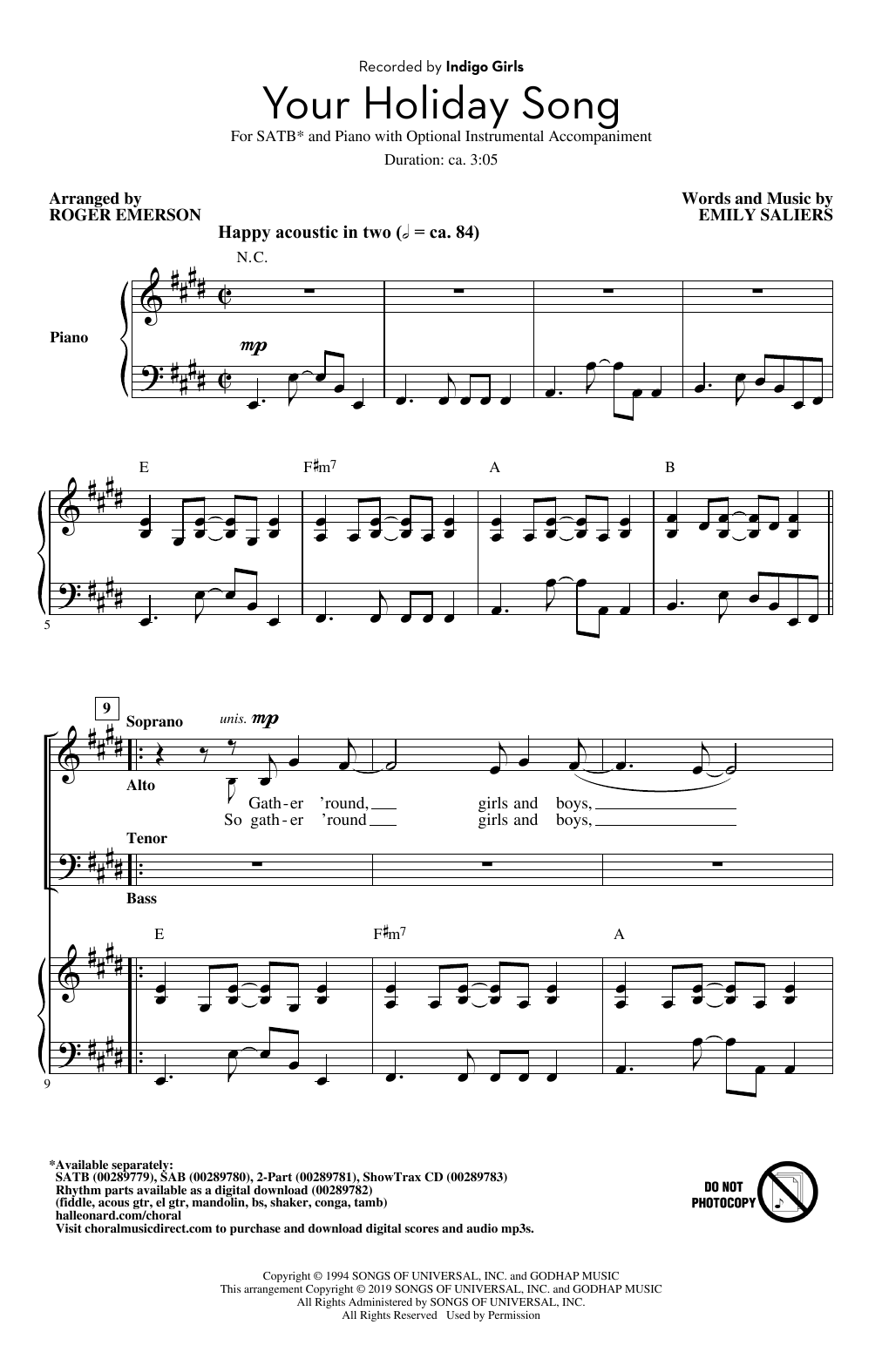 Produktgalerie: Seite 1 von 1 Your Holiday Song (arr. Roger Emerson), Indigo Girls, Chor