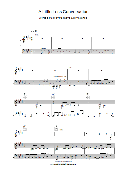 Produktgalerie: Seite 1 von 1 A Little Less Conversation, Elvis Presley, Gesang, Klavier
