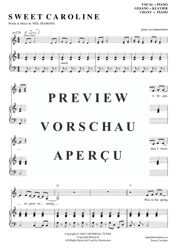 Product gallery: Page 2 of 11 Sweet Caroline , Diamond, Neil, Voice with Piano Accompaniment