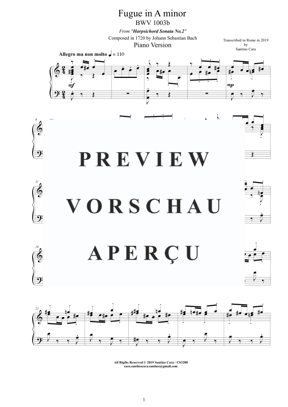 Produktgalerie: Seite 2 von 11 Fuge in A-Moll BWV 1003b - Piano Version, , Klavier Solo