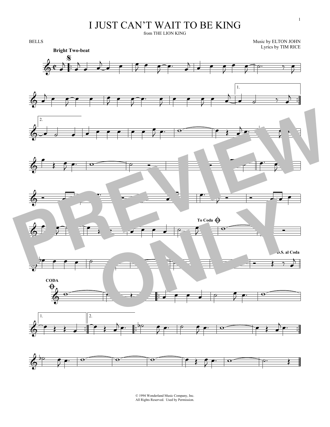 Produktgalerie: Seite 1 von 1 I Just Can't Wait To Be King (from The Lion King), Elton John, Percussion