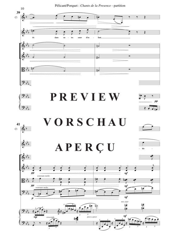 Product gallery: Page 13 of 21 Chants de la Présence , , (Mixed ensemble for soprano, clarinet in Bb + string quartet, piano)