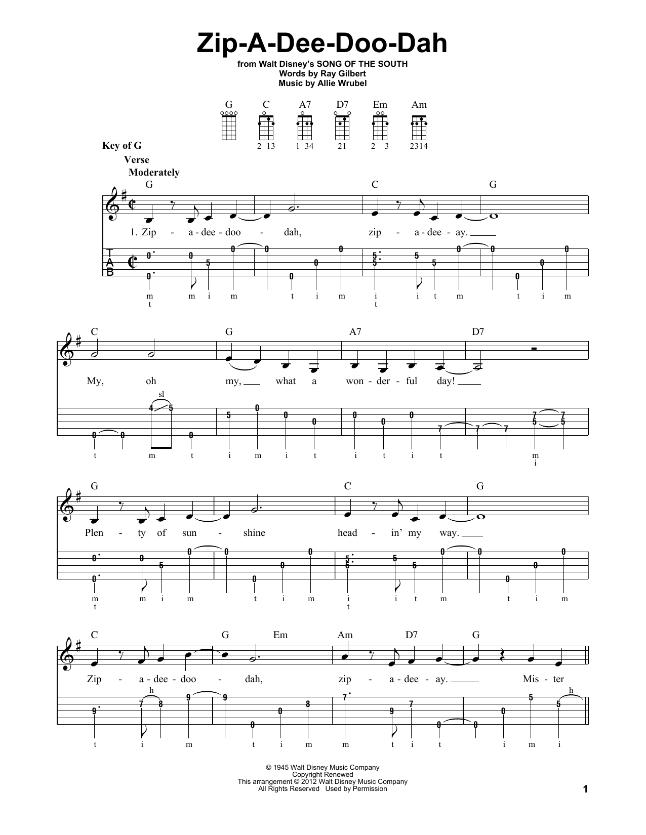 Produktgalerie: Seite 1 von 1 Zip-A-Dee-Doo-Dah (from Song Of The South), James Baskett, Banjo