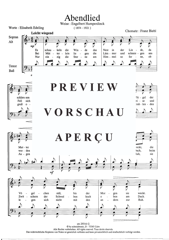 Product picture to: Abendlied Engelbert Humperdinck (Satz: Franz Biebl)