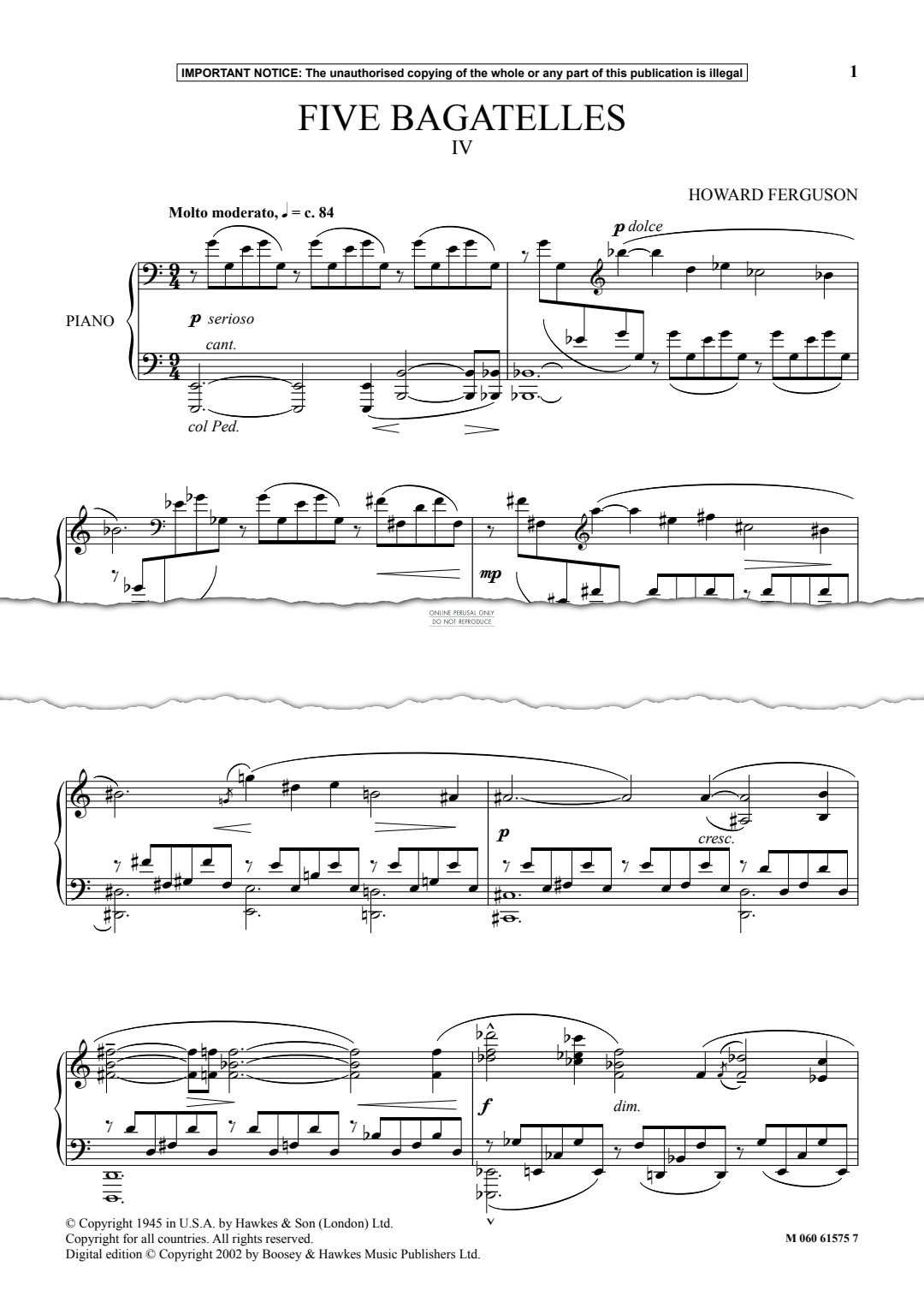 Produktgalerie: Seite 1 von 1 Five Bagatelles (IV), Howard Ferguson, Klavier