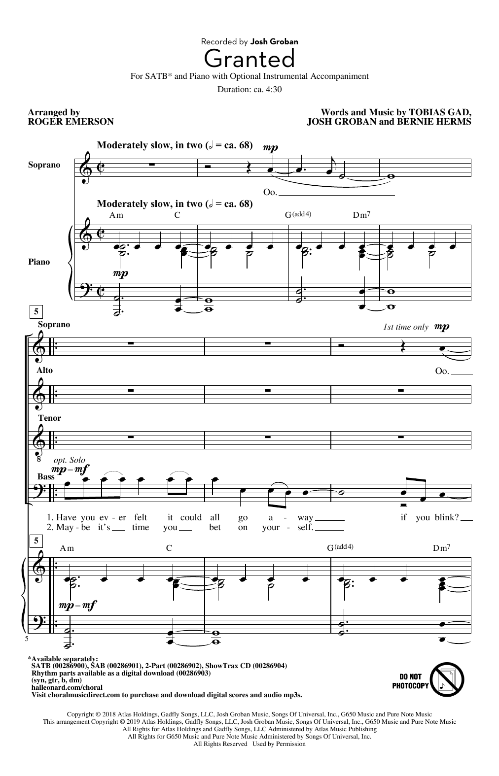 Product picture to: Granted (arr. Roger Emerson)