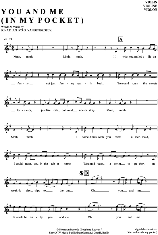 Product gallery: Page 1 of 4 You and me in my pocket , Milow, (violin)