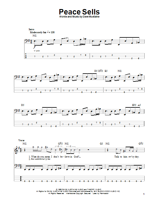Produktgalerie: Seite 1 von 1 Peace Sells, Megadeth, E-Bass