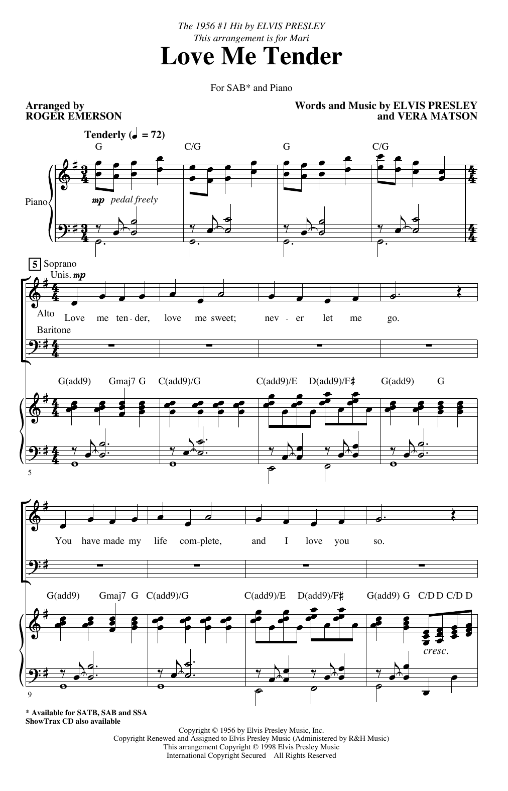 Produktgalerie: Seite 1 von 1 Love Me Tender (arr. Roger Emerson), Elvis Presley, Chor