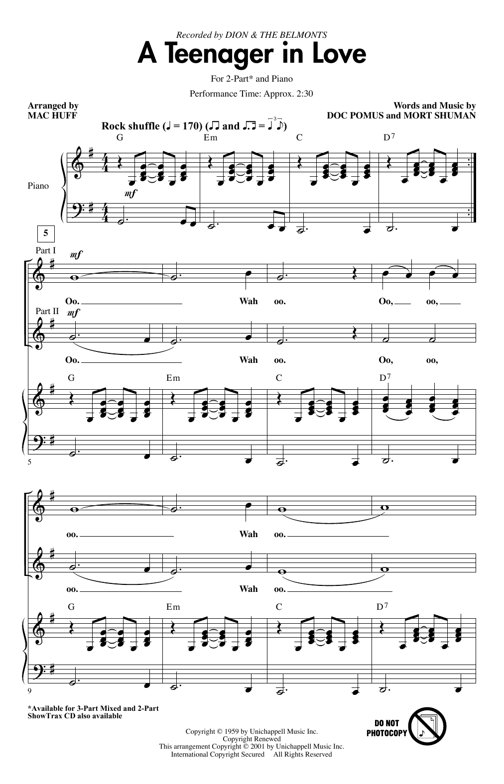 Product picture to: A Teenager In Love (arr. Mac Huff)