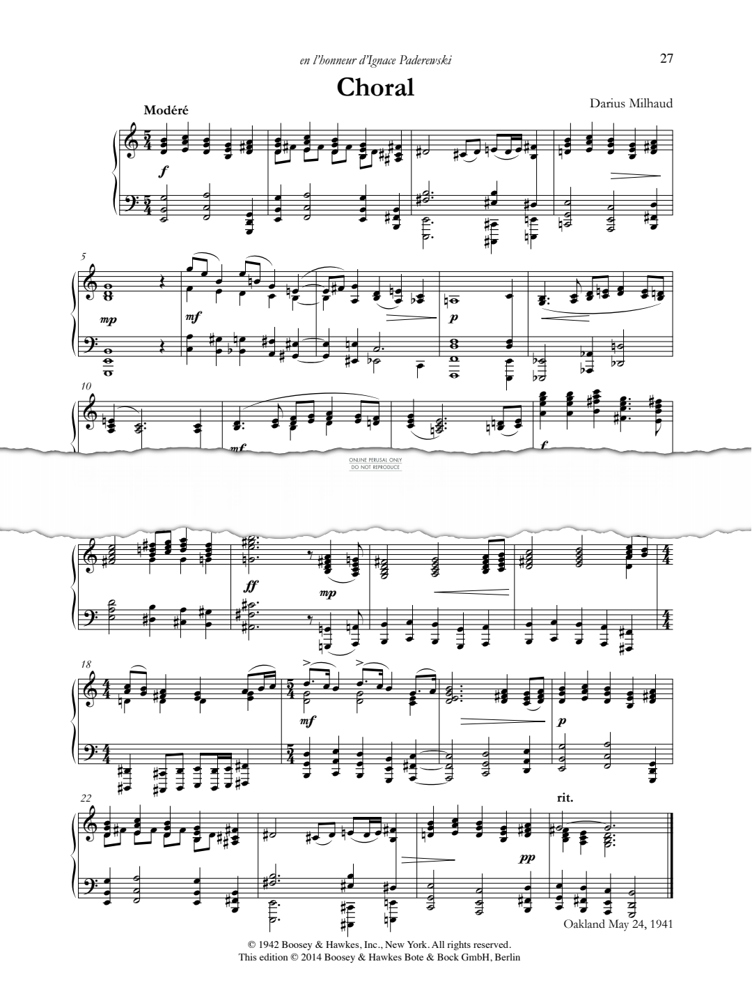 Produktgalerie: Seite 1 von 1 Choral, Darius Milhaud, Klavier