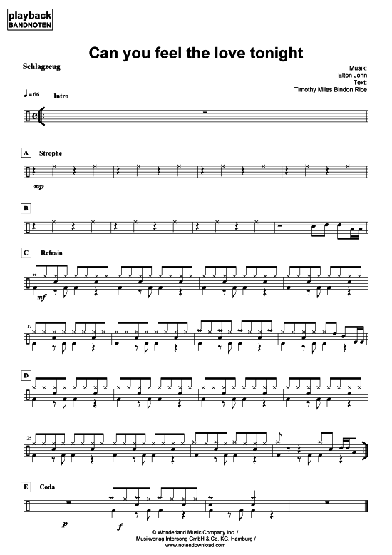 Product picture to: Can you feel the love tonight - DrumsElton John