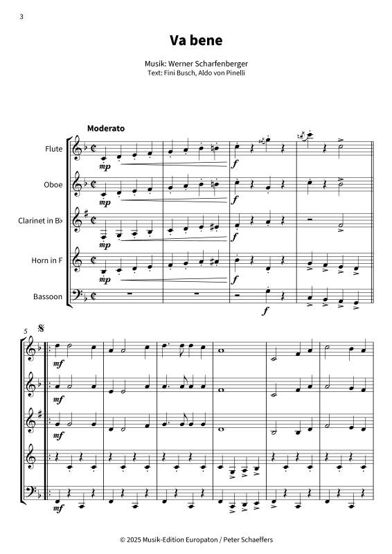 Produktgalerie: Seite 1 von 11 Va bene, Peter Kraus, (Holzbläserquintett)