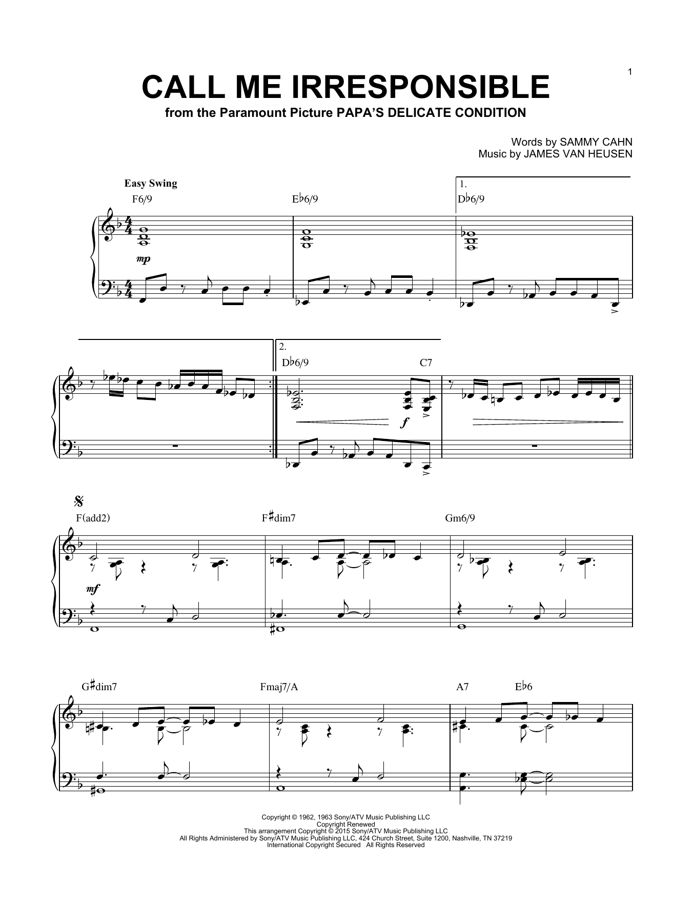 Produktbild zu: Call Me Irresponsible [Jazz version] (arr. Brent Edstrom)