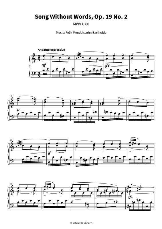 Product gallery: Page 1 of 8 Song Without Words, Op. 19 No. 2, , Solo Piano