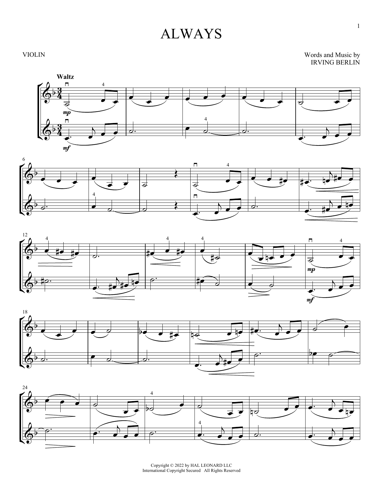 Product gallery: Page 1 of 1 Always, Irving Berlin