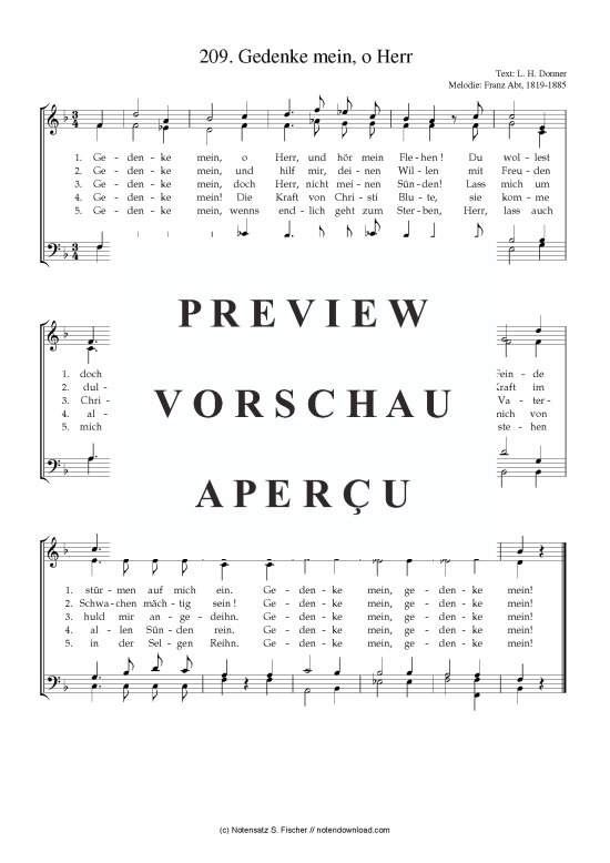 Product picture to: Gedenke mein, o Herr Text: L. H. Donner Franz Abt, 1819-1885