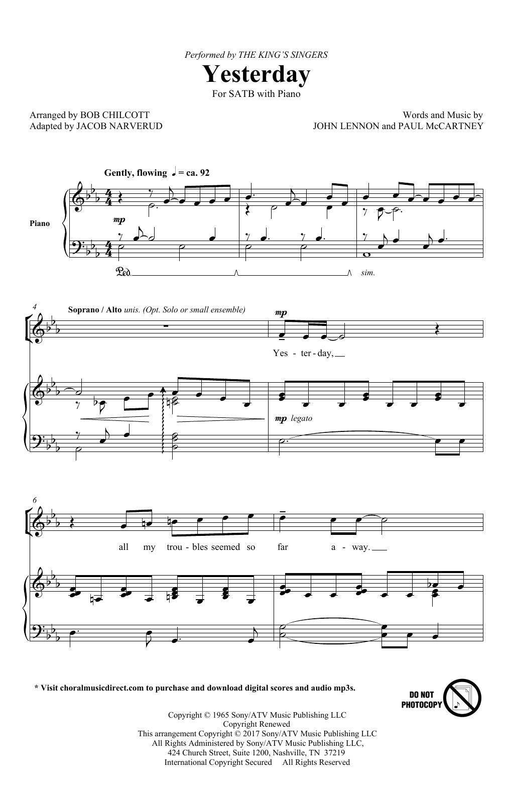 Produktgalerie: Seite 1 von 1 Yesterday (arr. Jacob Narverud), The King's Singers, Chor