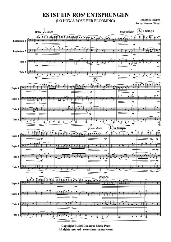 Product picture to: Es ist ein Ros enstprungen Johannes Brahms