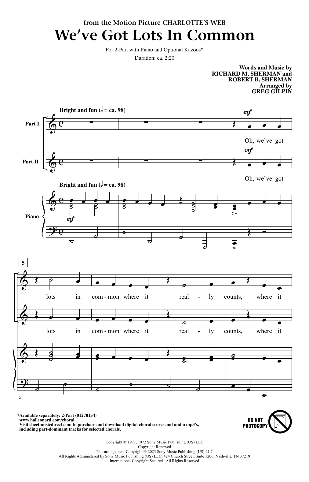 Produktbild zu: We've Got Lots In Common (from Charlotte's Web) (arr. Greg Gilpin)
