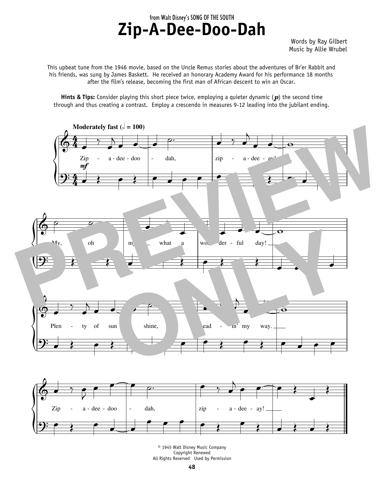 Produktbild zu: Zip-A-Dee-Doo-Dah (from Song Of The South)