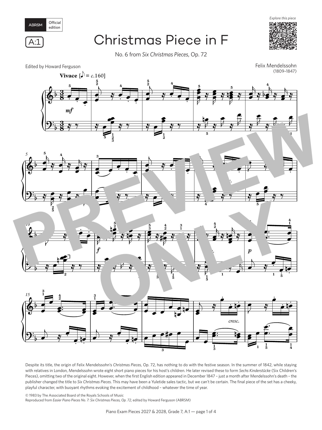 Produktbild zu: Christmas Piece in F major (Grade 7, list A1, from the ABRSM Piano Syllabus 2027 & 2028)
