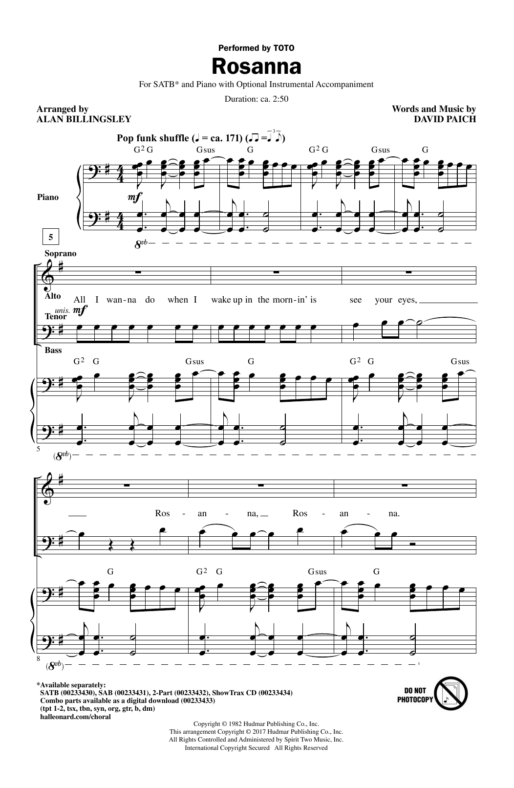 Produktbild zu: Rosanna (arr. Alan Billingsley)