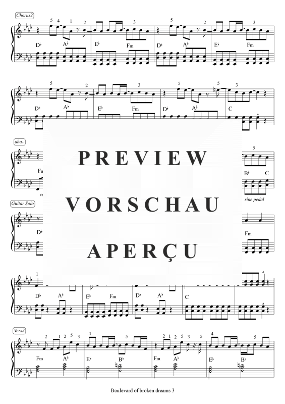 Product gallery: Page 4 of 5 Boulevard of broken dreams, Green Day, Piano Solo