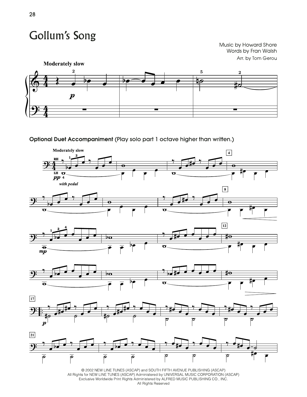 Product gallery: Page 1 of 1 Gollum's Song (from The Lord Of The Rings) (arr. Tom Gerou), Howard Shore