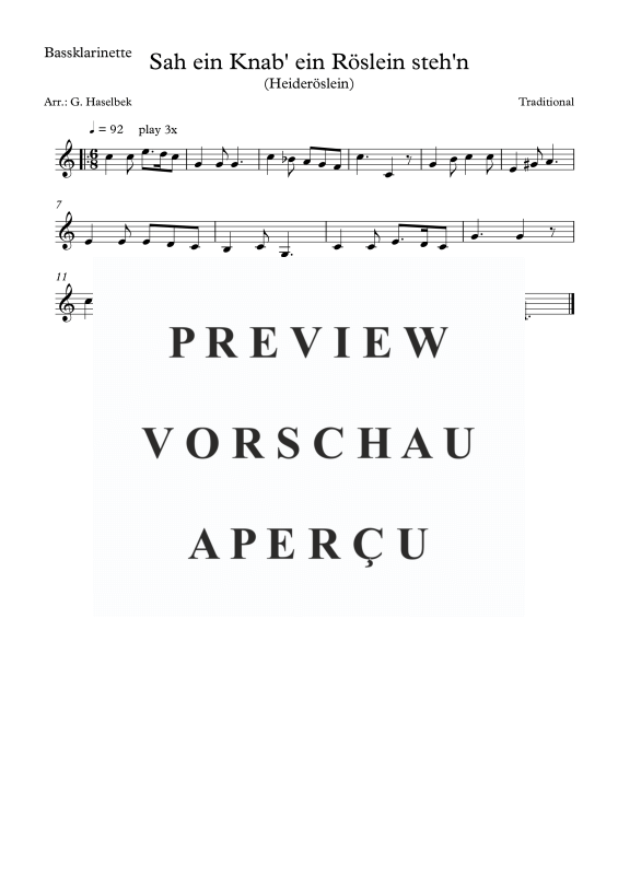 Produktgalerie: Seite 6 von 6 Sah ein Knab' ein Röslein steh'n (Heideröslein), , Klarinettenquartett