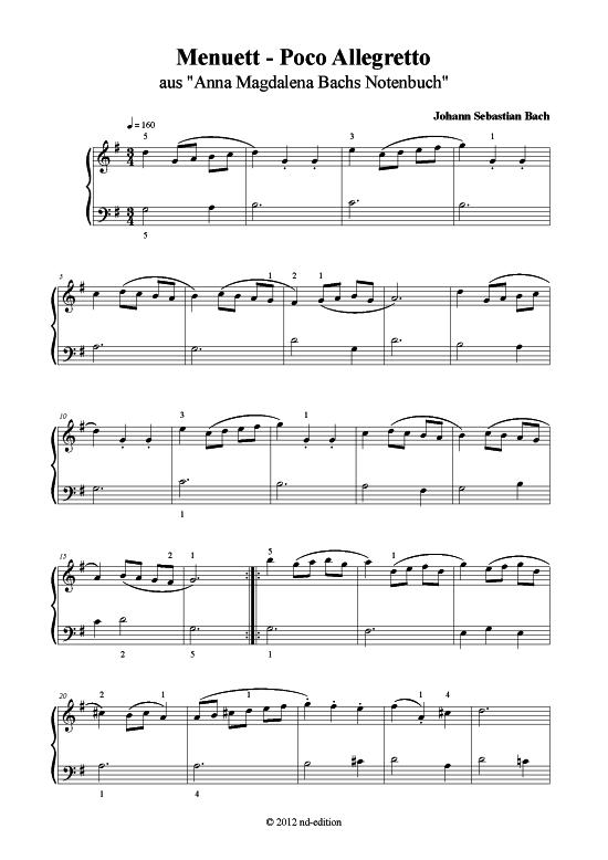 Produktbild zu: Menuett - Poco Allegretto J. S. Bach (bearb. aus: Anna Magdalena Bachs Notenbuch)