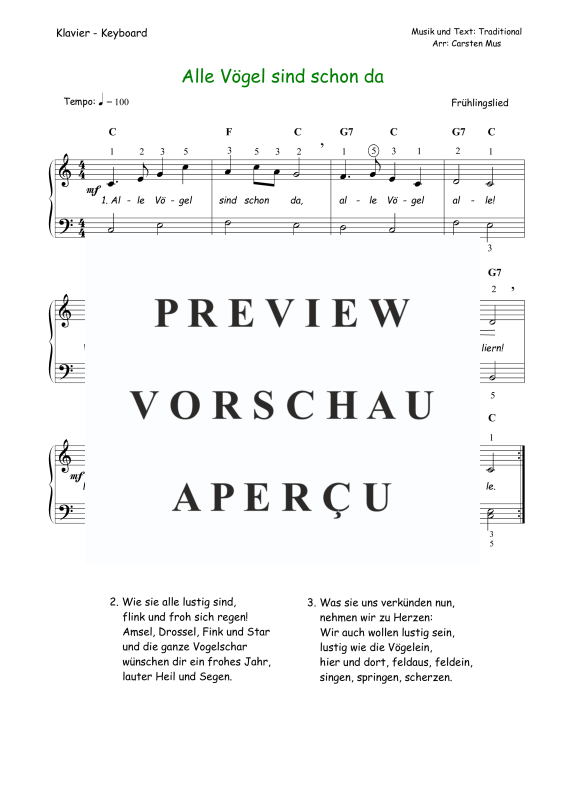 gallery: Alle Vögel sind schon da, , (Klavier Solo)