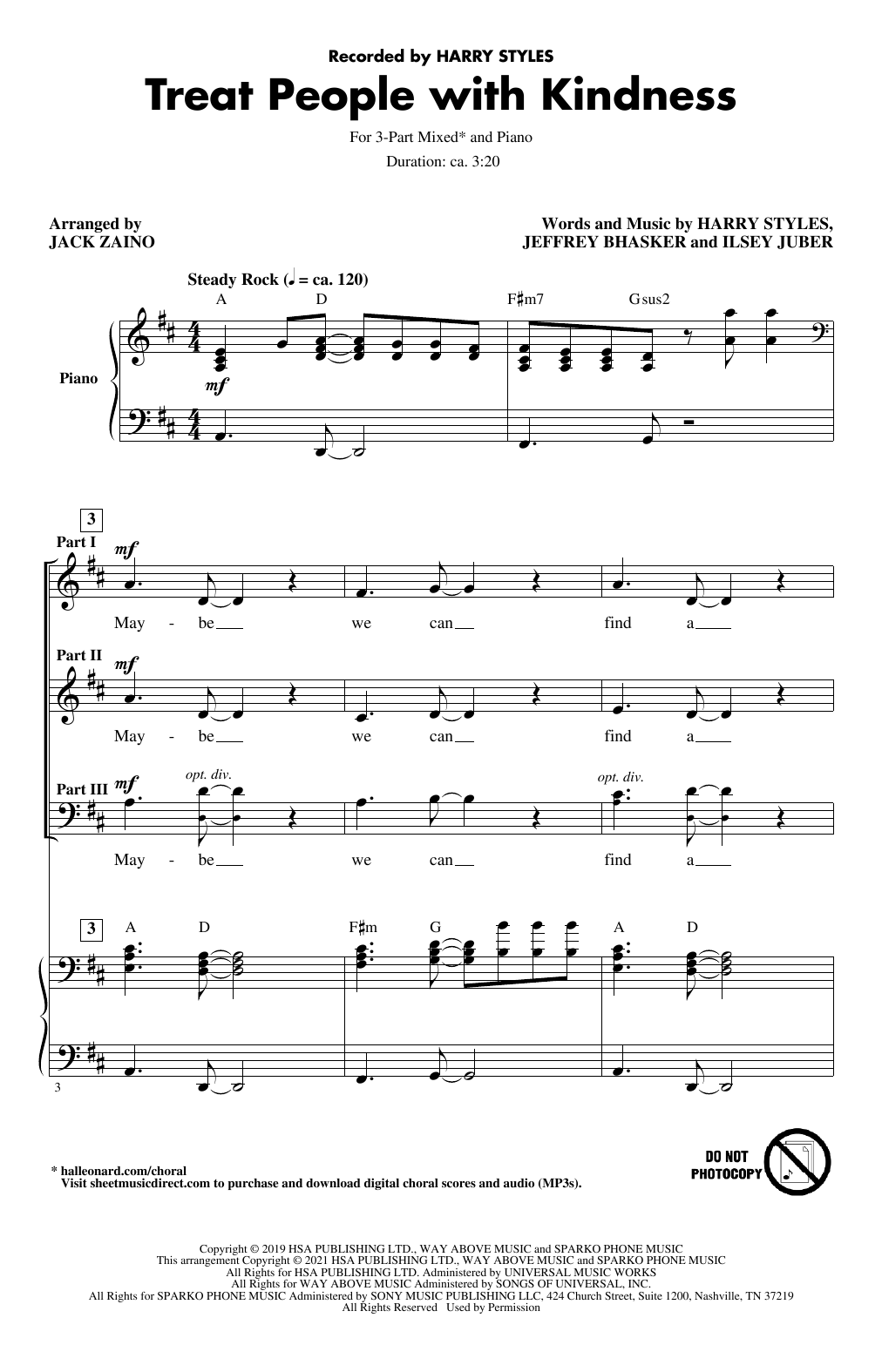 Product picture to: Treat People With Kindness (arr. Jack Zaino)