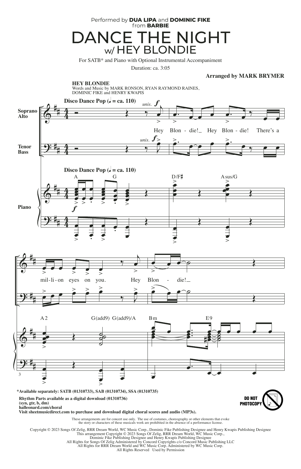 Produktbild zu: Dance The Night (with "Hey Blondie") (from Barbie) (arr. Mark Brymer)