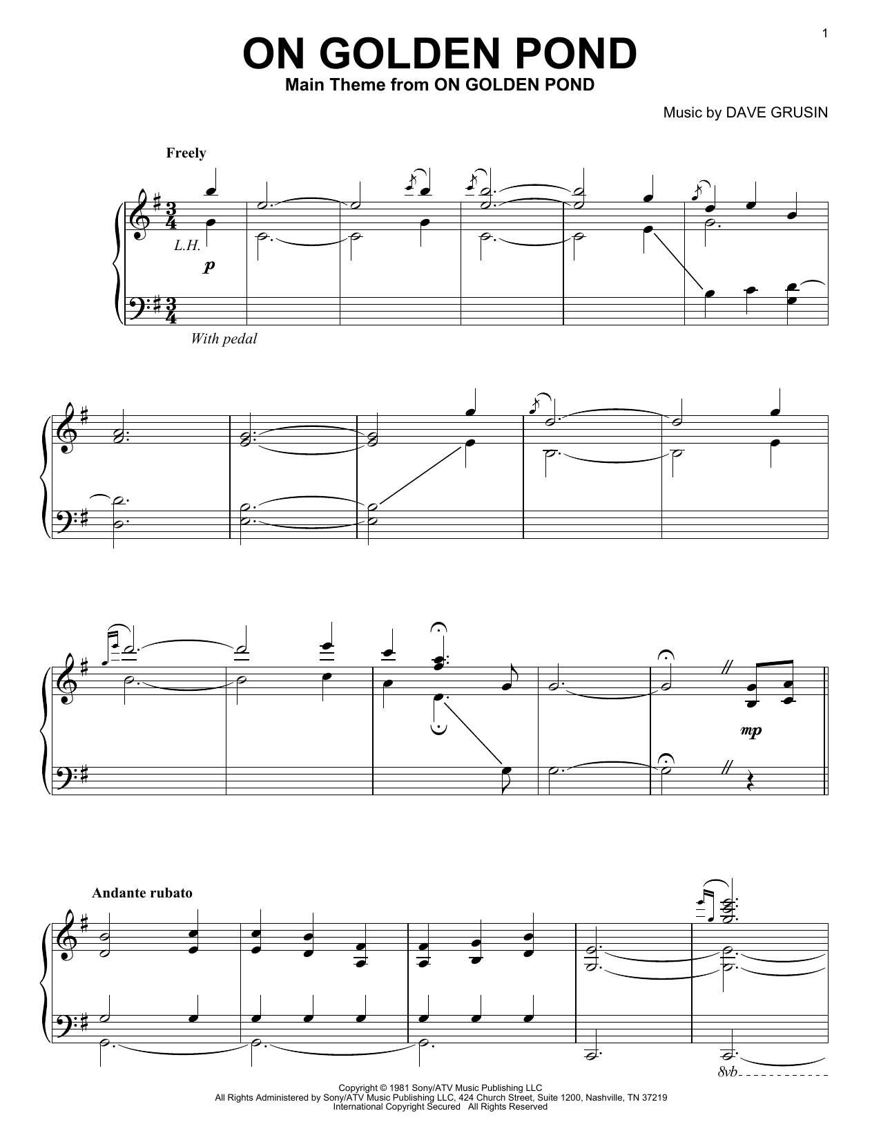 Product gallery: Page 1 of 1 On Golden Pond, Dave Grusin