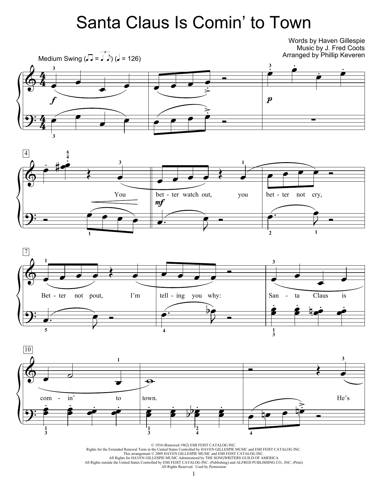 Product picture to: Santa Claus Is Comin' To Town (arr. Phillip Keveren)