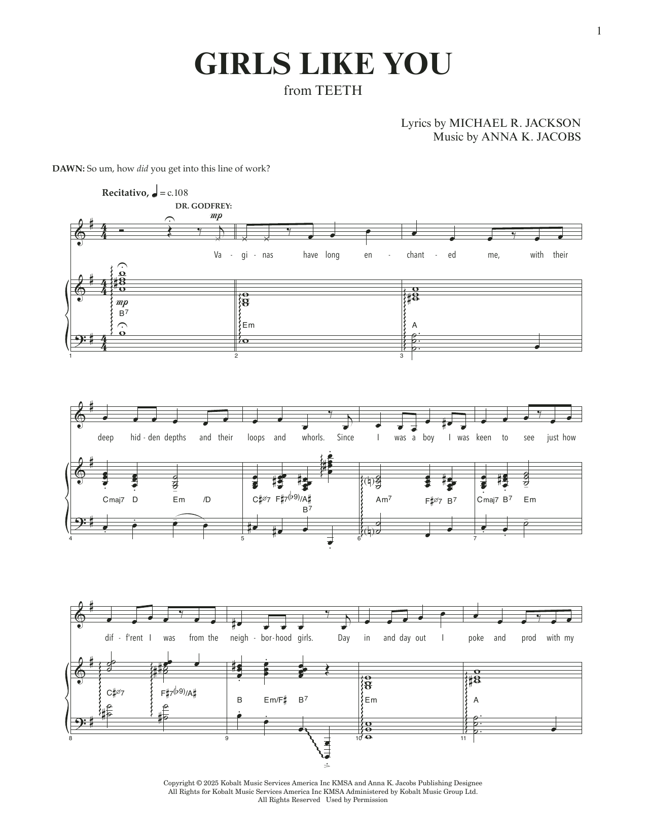 Produktgalerie: Seite 1 von 1 Girls Like You (from Teeth), Anna K. Jacobs and Michael R. Jackson, Gesang, Klavier