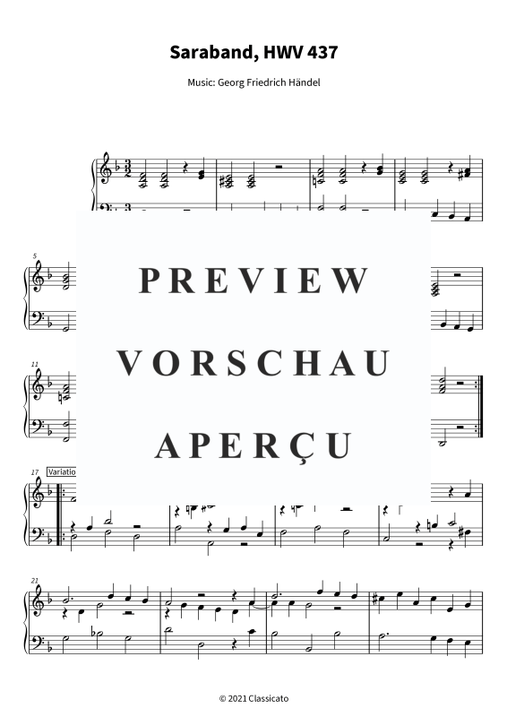 Produktgalerie: Seite 5 von 6 Saraband - Suite No. 4 in D Minor HWV 437, , Klavier Solo