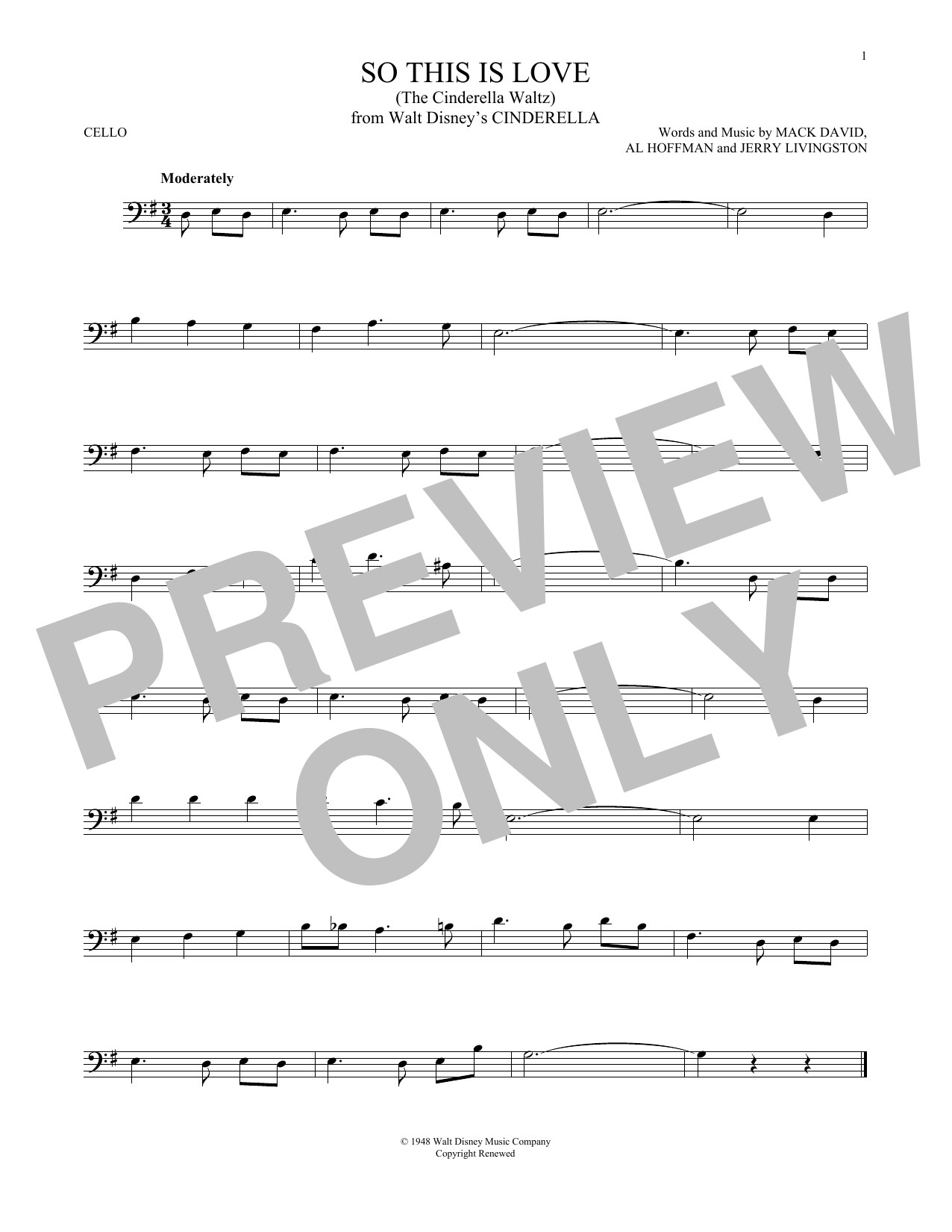 Produktgalerie: Seite 1 von 1 So This Is Love (from Cinderella), Mack David, Al Hoffman and Jerry Livingston, Violoncello