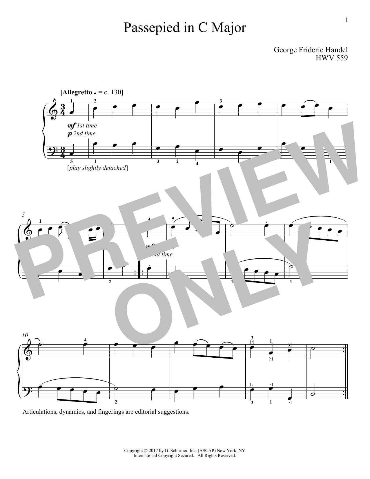 Product gallery: Page 1 of 1 Passepied In C Major, HWV 559, George Frideric Handel
