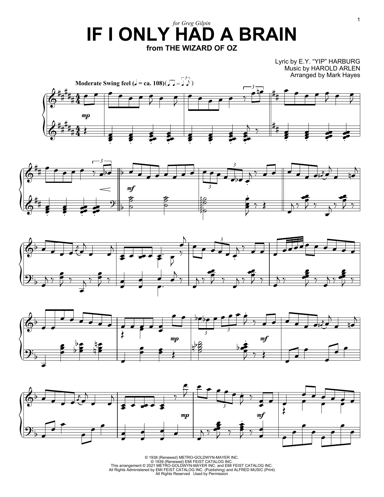 Product picture to: If I Only Had A Brain (from The Wizard Of Oz) (arr. Mark Hayes)