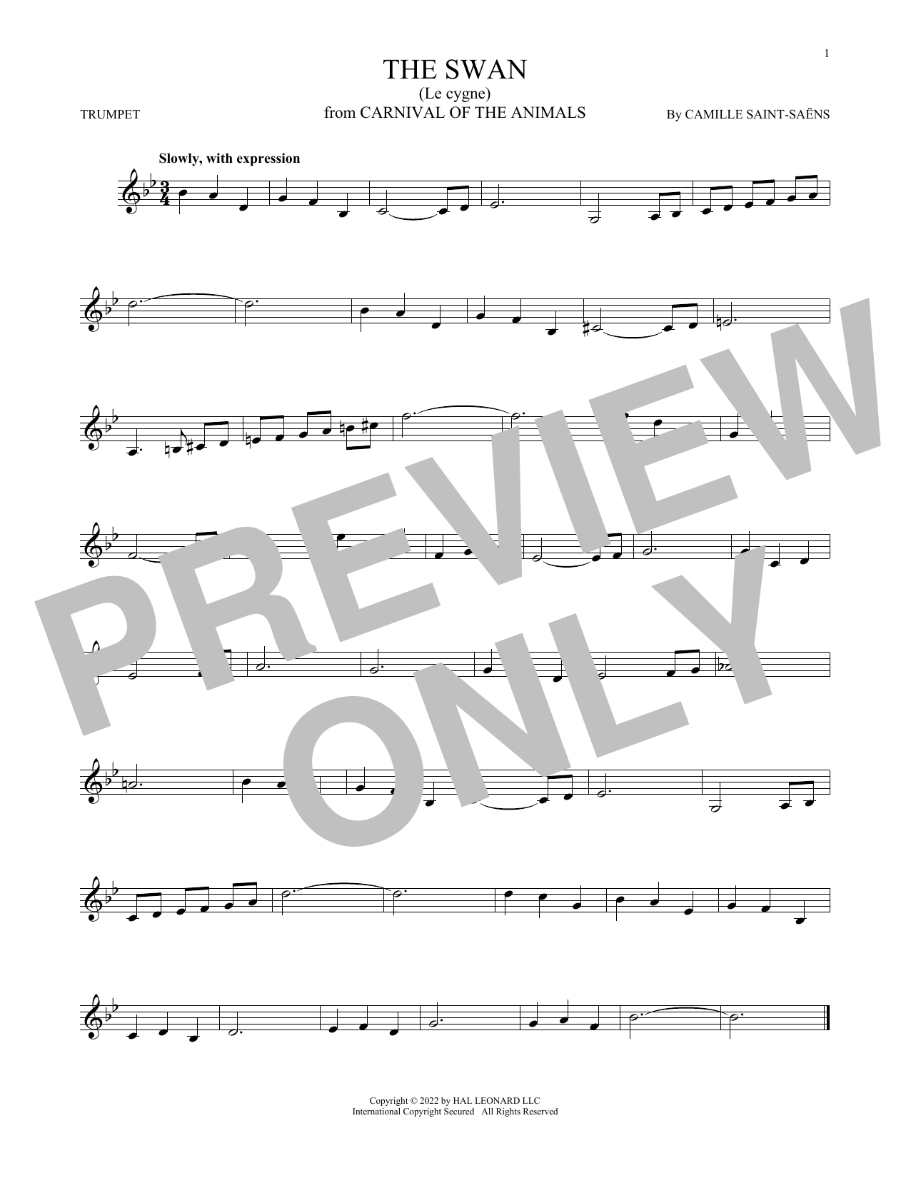 Produktgalerie: Seite 1 von 1 The Swan (Le Cygne), Camille Saint-Saens, Trompete