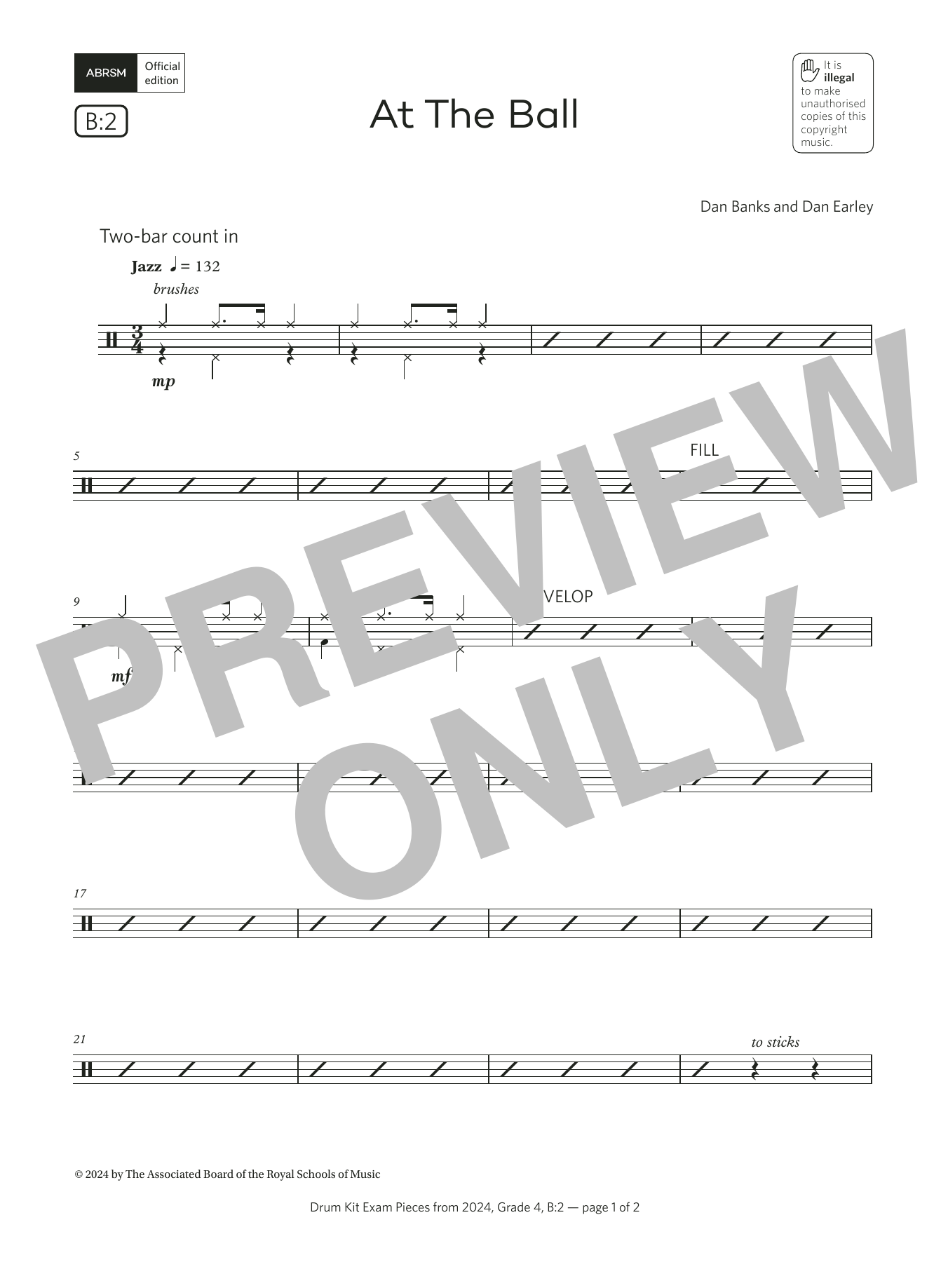 Product gallery: Page 1 of 1 At The Ball (Grade 4, list B2, from the ABRSM Drum Kit Syllabus 2024), Dan Banks and Dan Earley